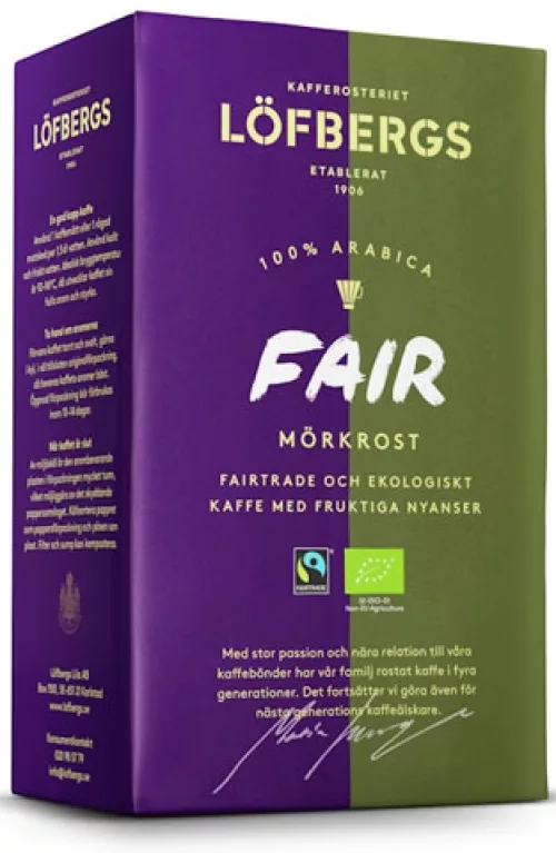 Кофе Löfbergs Fair, тёмная обжарка, 450 г, Fair Trade, органический 