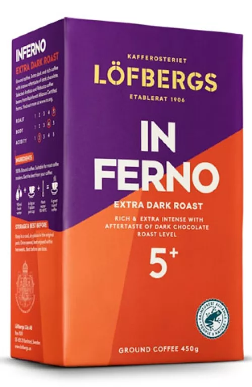 Молотый кофе Löfbergs Inferno, экстра тёмная обжарка, 450 г (RFA)