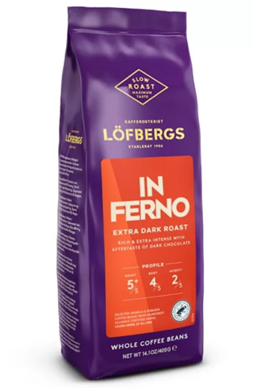 Кофе в зёрнах Löfbergs Inferno, экстра тёмная обжарка, 400 г, RFA 
