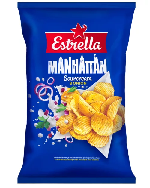 Картофельные чипсы Estrella Manhattan со вкусом сметаны и лука, 275 г 