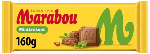 Шоколадная плитка Marabou с мятным крокантом, 160 г 