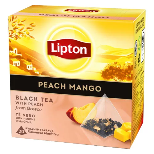 Lipton Чай чёрный с ароматом персика и манго в пирамидках 20 пакетиков