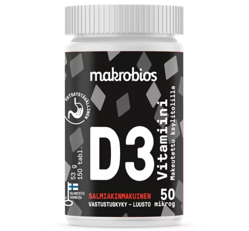 Makrobios Vitamin D3, 50 мкг, 150 таблеток (53 г), вкус салмиакки 