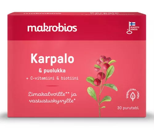 Makrobios жевательные витаминные таблетки «Клюква–Брусника» 30 таблеток, 16 г 