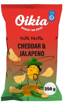 Oikia Hotti Hertta, чипсы из картофеля с вкусом чеддера и халапеньо, 250 г 

