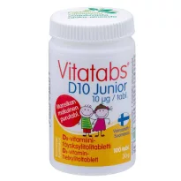 Vitatabs D10 Junior – таблетка с витамином D3 и полностью ксилитовой основой, 100 шт. 
